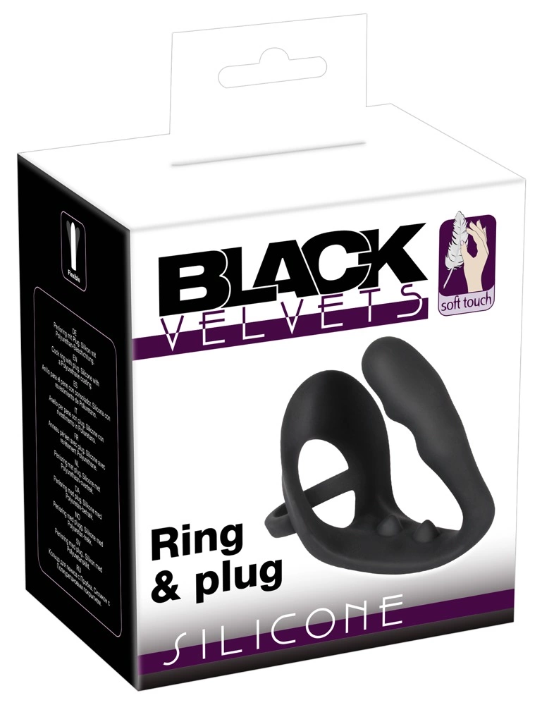 Black Velvets silikoninis varpos žiedas su analiniu kaiščiu ir tarpvietės tilteliu, juodas