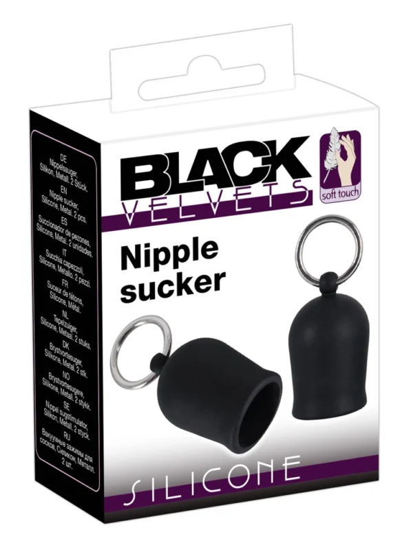 Black Velvets spenelių siurbtukai iš silikono su metaliniais žiedais, 2 vnt., juodi
