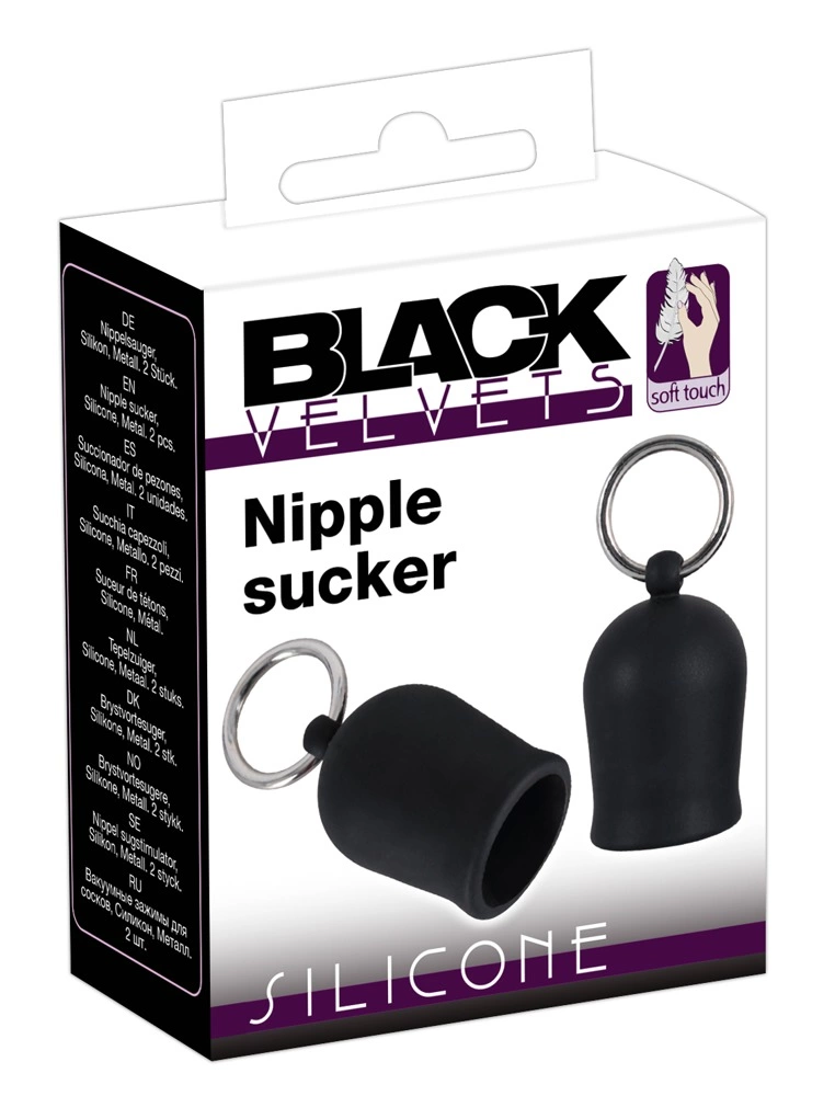 Black Velvets spenelių siurbtukai iš silikono su metaliniais žiedais, 2 vnt., juodi