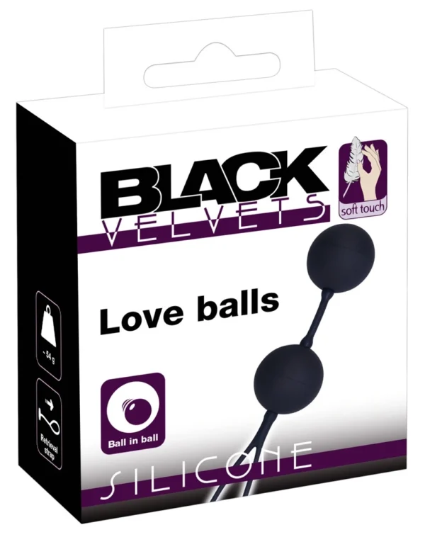 Black Velvets Kėgelio kamuoliukai iš silikono su kilpele, juodi, 54 g
