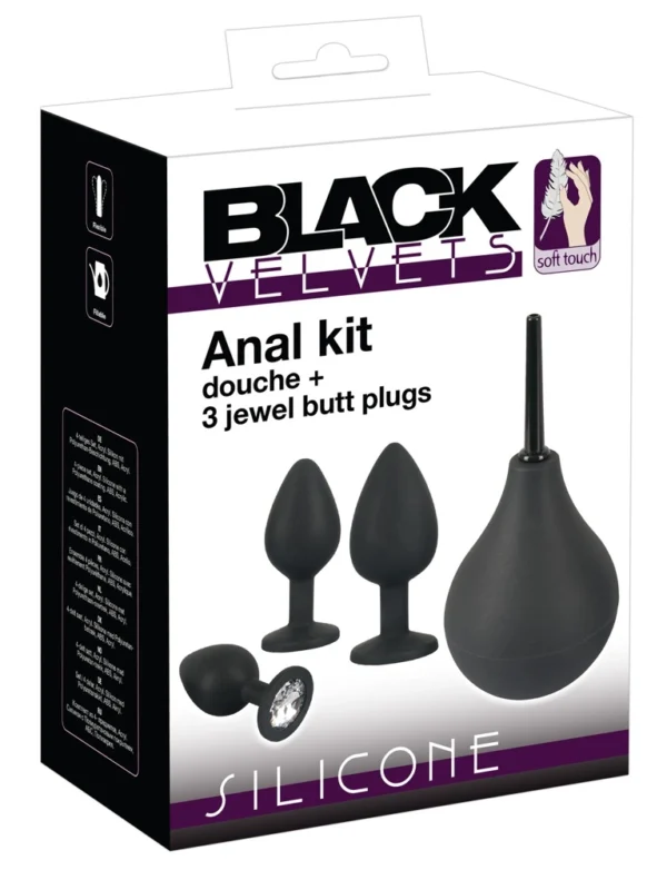 Black Velvets analinis rinkinys su higienos dušeliu ir 3 analiniais kaiščiais, juodas