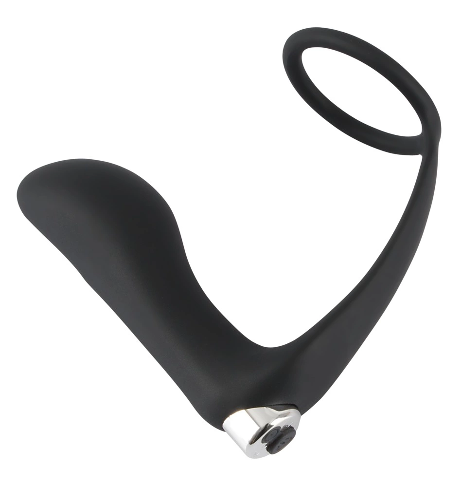 Black Velvets vibruojantis analinis kaištis su varpos žiedu, įkraunamas per USB, juodas
