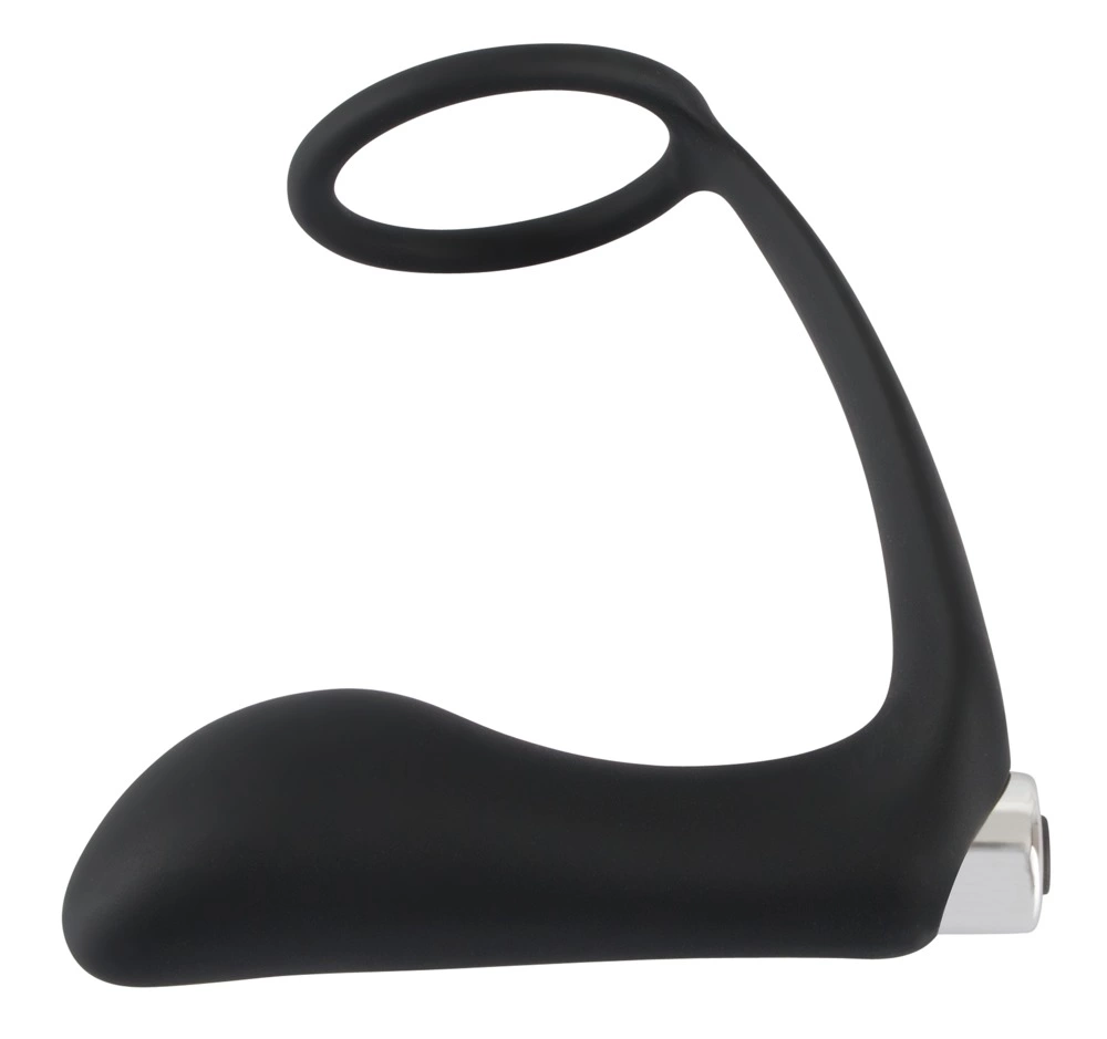 Black Velvets vibruojantis analinis kaištis su varpos žiedu, įkraunamas per USB, juodas
