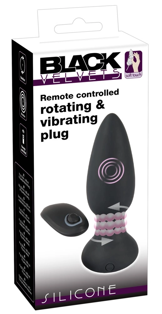 Black Velvets besisukantis analinis kaištis su nuotolinio valdymo pulteliu, 14 cm