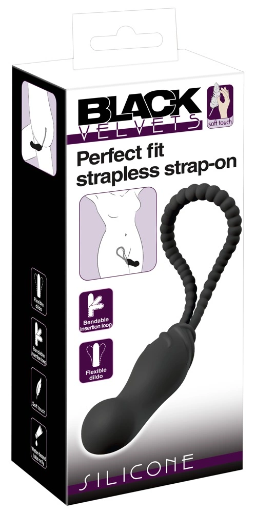 Black Velvets Perfect Fit strap-on be diržų iš silikono, juodas, 22 cm
