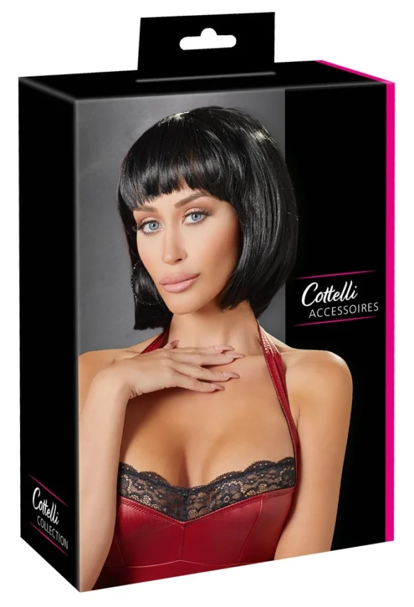 Cottelli Accessories juoda bob kirpimo peruka, reguliuojama, 28 cm