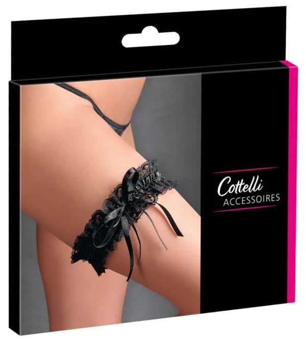 Cottelli juoda nėrinių šlaunies juostelė su satininiu kaspinėliu