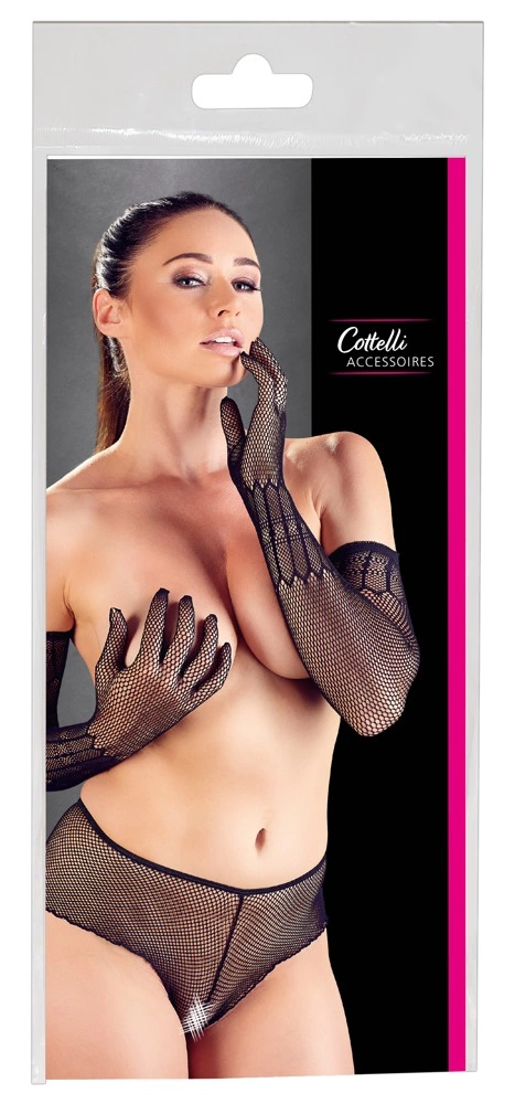 Cottelli Accessories ilgos tinklinės pirštinės iki alkūnių, juodos, S-L