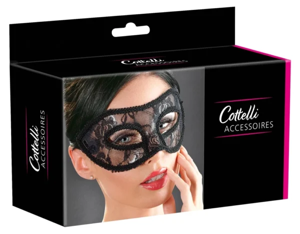 Cottelli Accessories nėriniuota akių kaukė su kaspinu, juoda