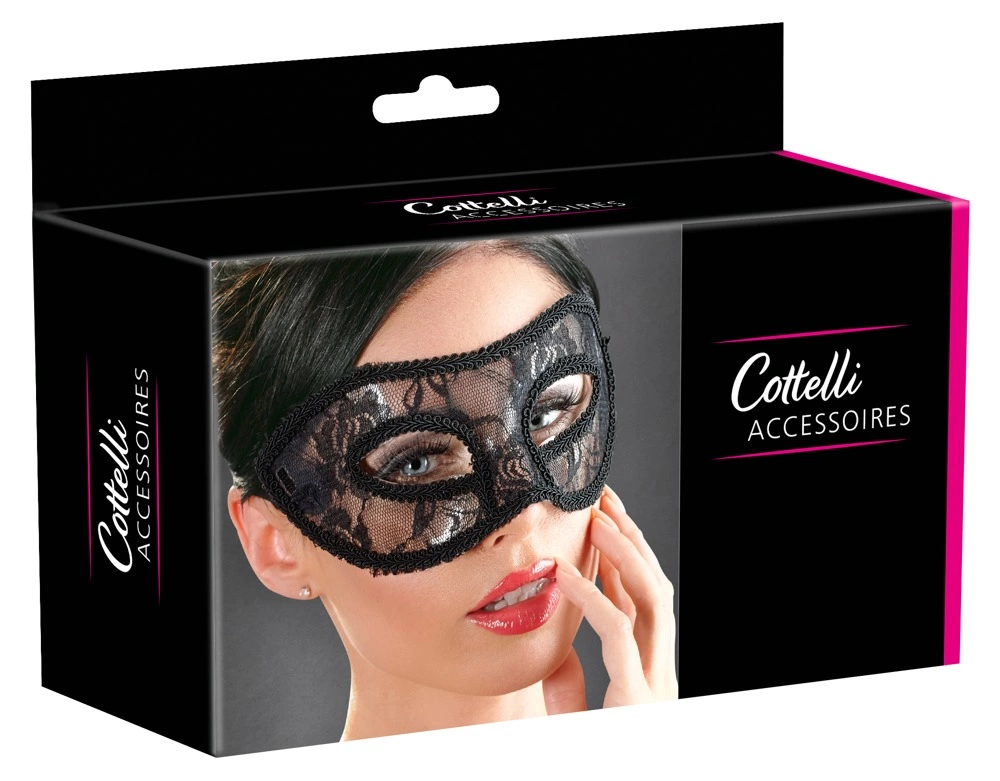 Cottelli Accessories nėriniuota akių kaukė su kaspinu, juoda