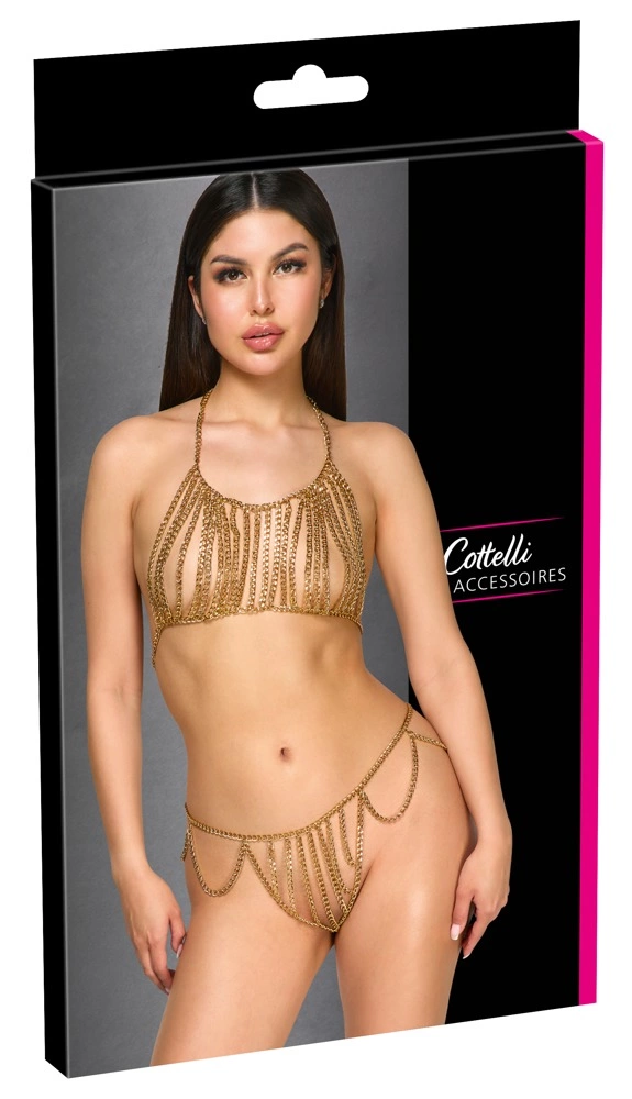 Cottelli Accessories auksinės spalvos metalinis grandinėlių bikinis, reguliuojamas