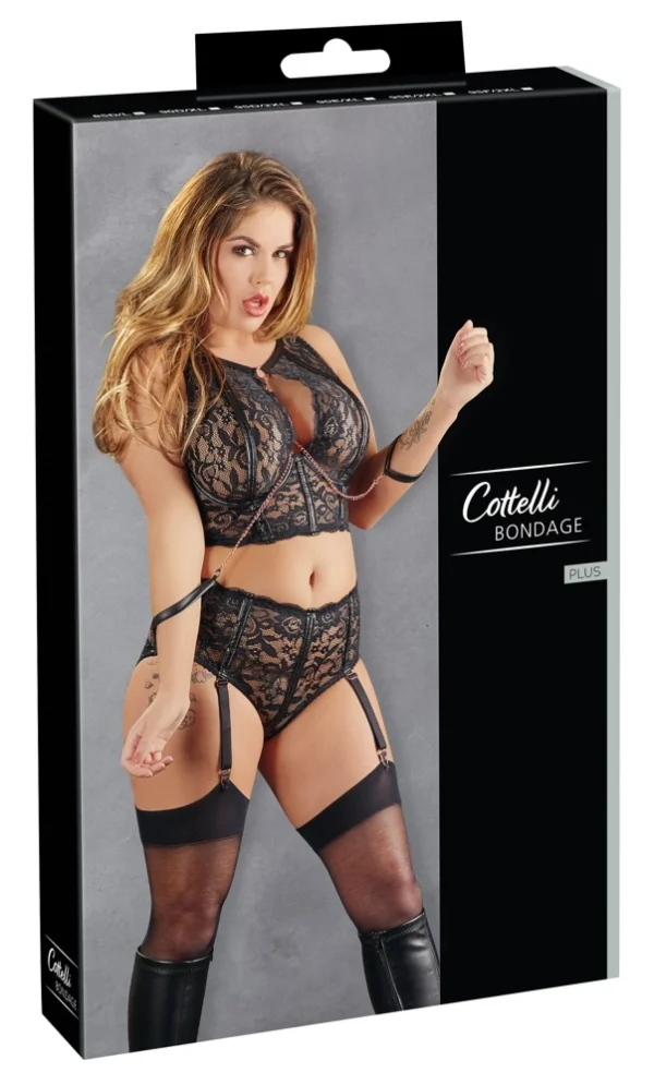 Cottelli Collection Bondage nėrinių komplektas su manžetais ir grandinėlėmis, 85D/L