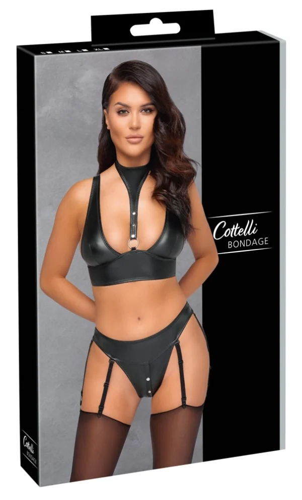 Cottelli Bondage komplektas su žiedu ir riešo manžete, XL, matinis juodas
