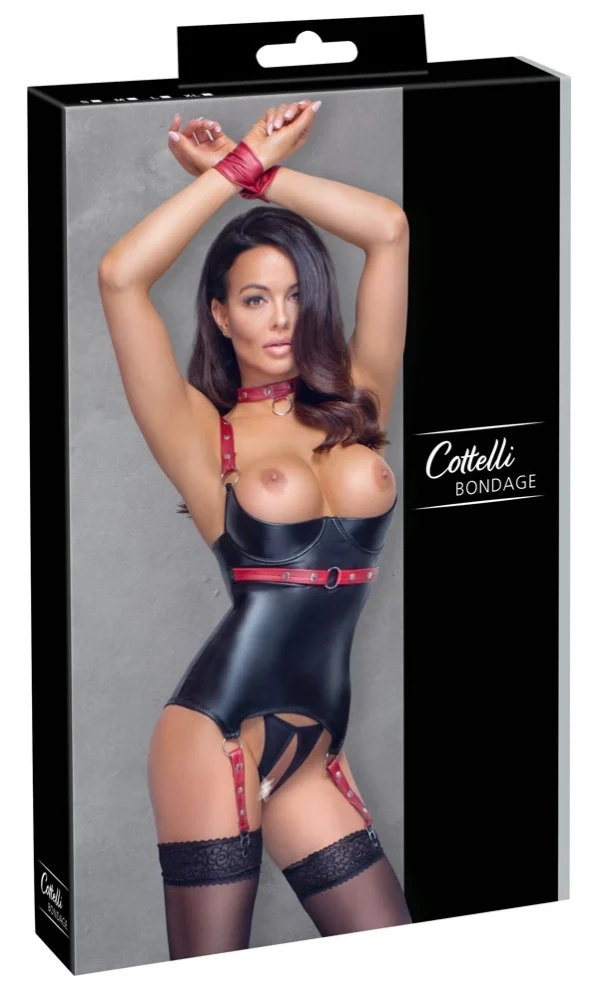 Cottelli Collection Bondage matinis korsetas su antkakliu ir manžetais, L