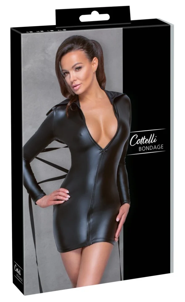 Cottelli Bondage juoda matinė suknelė su aukšta apykakle, žiedais ir juostele, M
