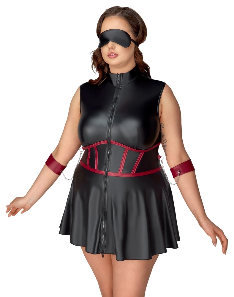 Cottelli Bondage Plus suknelė su antrankiais ir akių raiščiu, XL, juoda matinė
