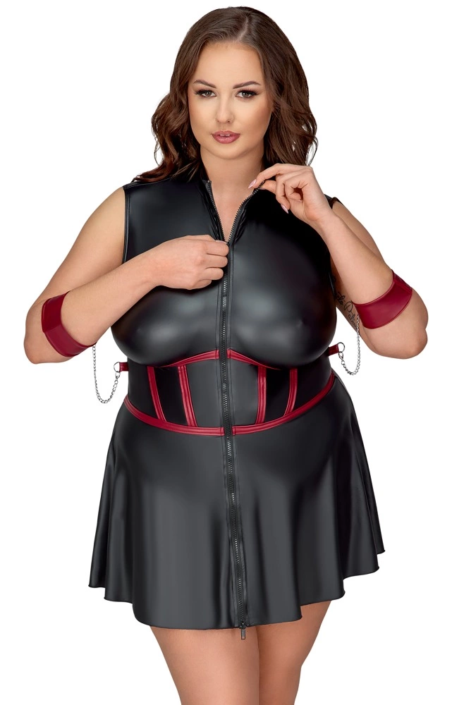 Cottelli Bondage Plus suknelė su antrankiais ir akių raiščiu, XL, juoda matinė