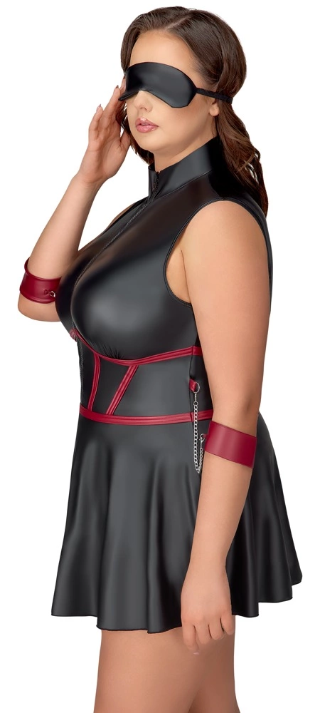 Cottelli Bondage Plus suknelė su antrankiais ir akių raiščiu, XL, juoda matinė