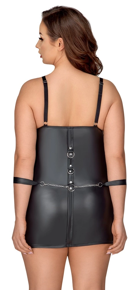 Cottelli Bondage Plus matinė suknelė su manžetais ir žiedais, juoda, 4XL