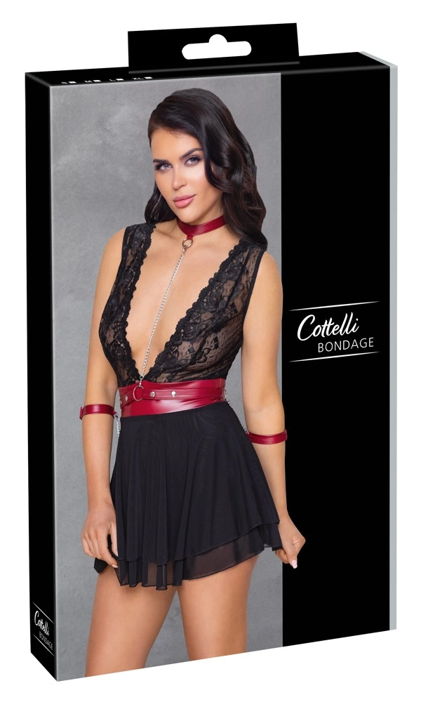 Cottelli Bondage Babydoll naktinukai su antkakliu ir manžetais, juodi, M