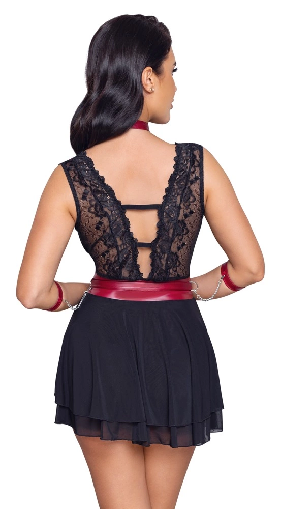 Cottelli Bondage Babydoll naktinukai su antkakliu ir manžetais, juodi, M
