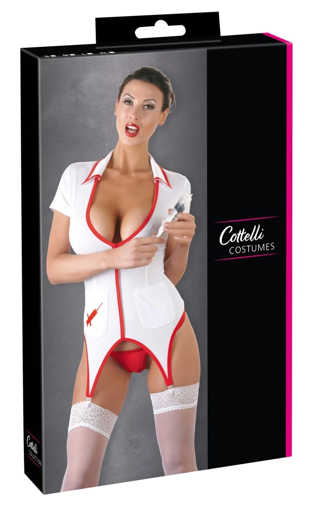 Cottelli Costumes slaugytojos kostiumas, baltas su raudonu apvadu, M