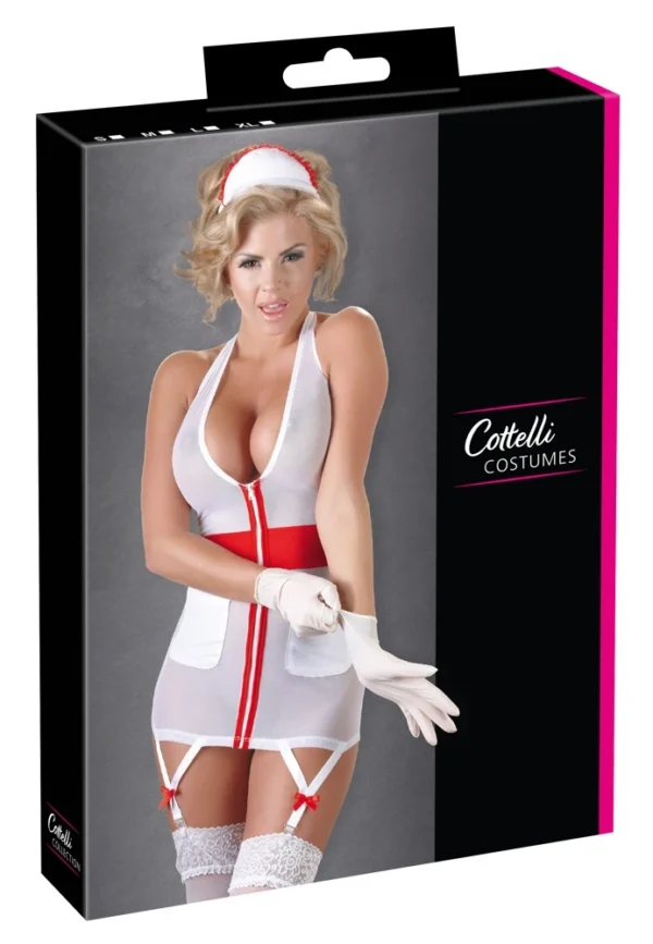 Cottelli Costumes slaugytojos kostiumas su galvos juosta, baltas su raudonu, S