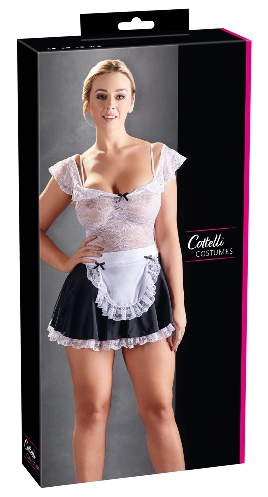 Cottelli Costumes kambarinės suknelė su nėriniais ir prijuoste, juoda ir balta, M