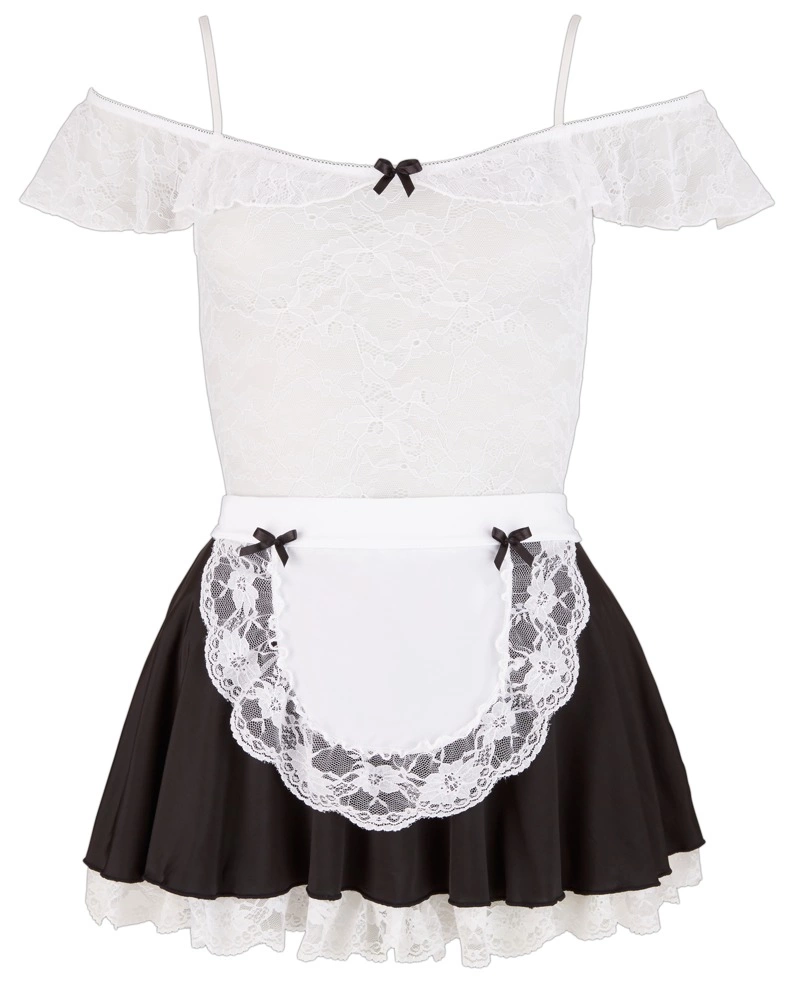 Cottelli Costumes kambarinės suknelė su nėriniais ir prijuoste, juoda ir balta, M