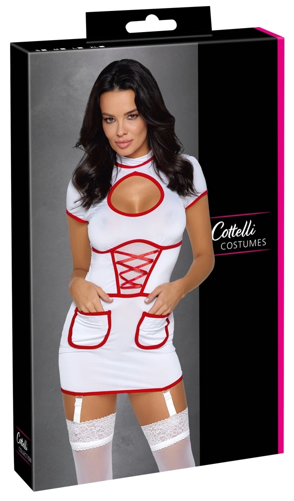 Cottelli Costumes seselės kostiumas, baltas su raudonomis detalėmis, L