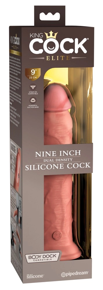 King Cock Elite 9 colių dvigubo tankio dildo su siurbtuku, šviesus