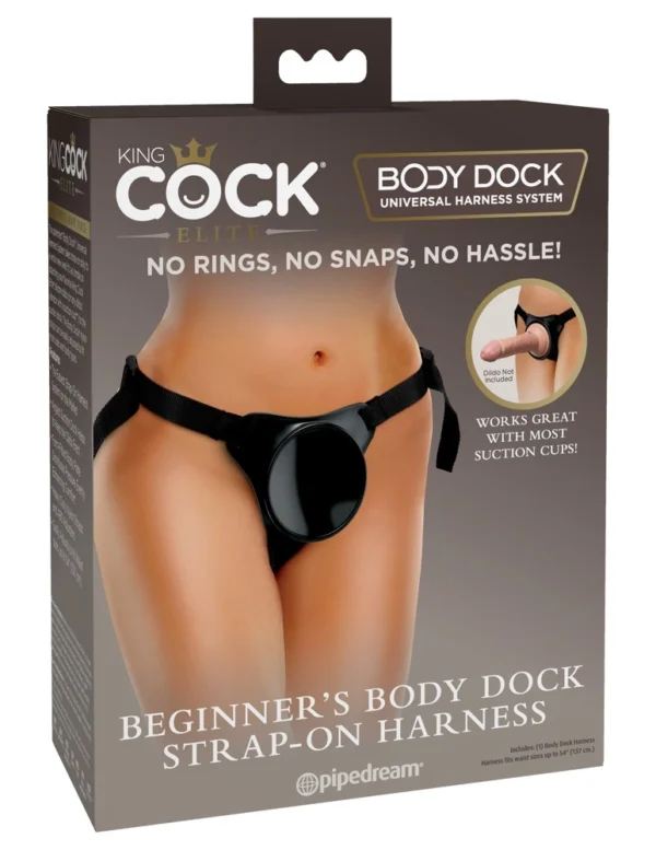 King Cock Elite reguliuojami strap-on diržai su siurbtuko jungtimi, juodi