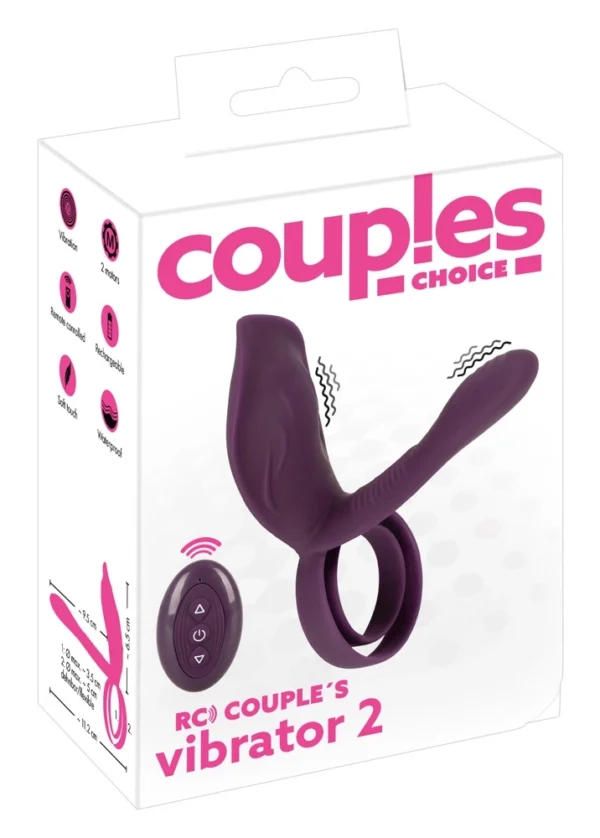Couples Choice RC vibratorius poroms su dvigubu varpos žiedu ir pulteliu, juodas