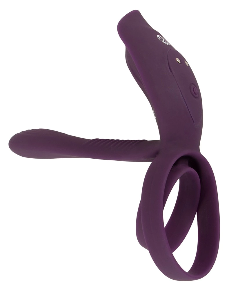 Couples Choice RC vibratorius poroms su dvigubu varpos žiedu ir pulteliu, juodas