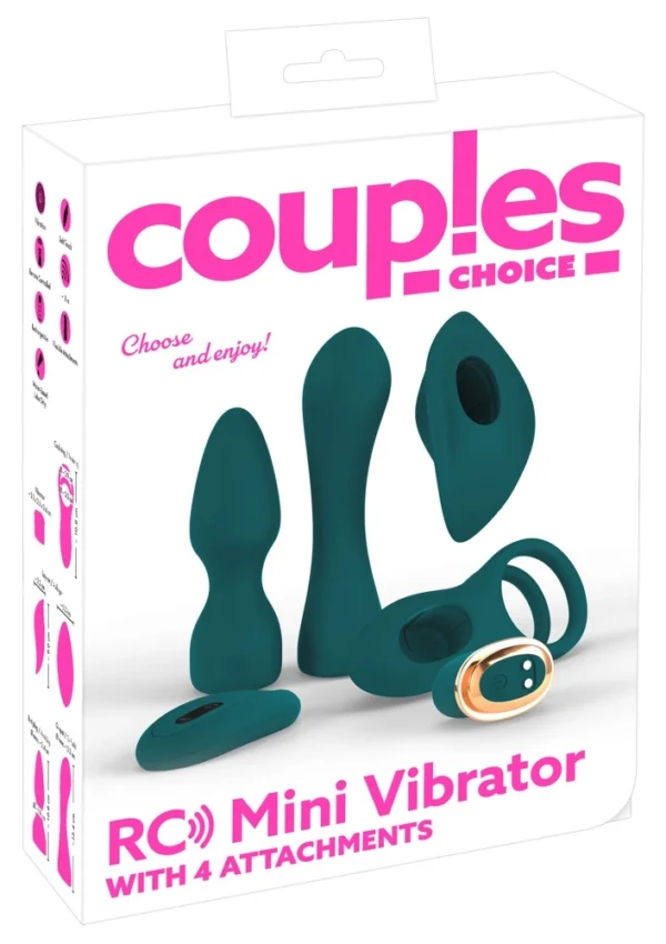 Couples Choice vibruojančios kulkos rinkinys su 4 antgaliais ir pulteliu, žalias