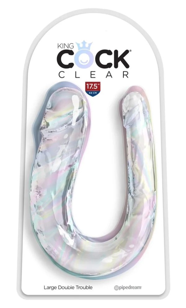 King Cock Clear Double Trouble Large dvipusis dildo, skaidrus, 44 cm