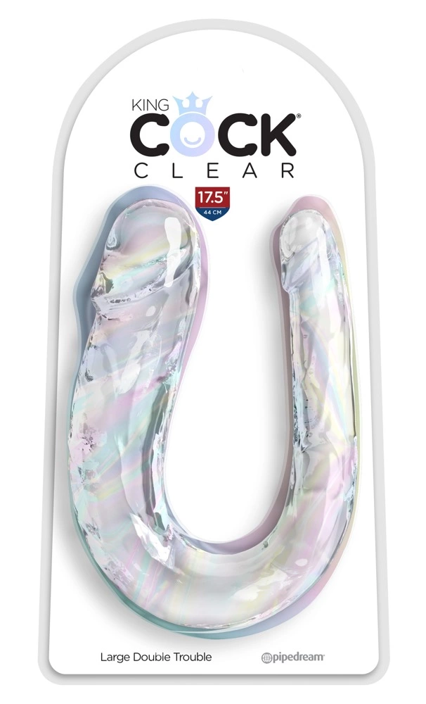 King Cock Clear Double Trouble Large dvipusis dildo, skaidrus, 44 cm