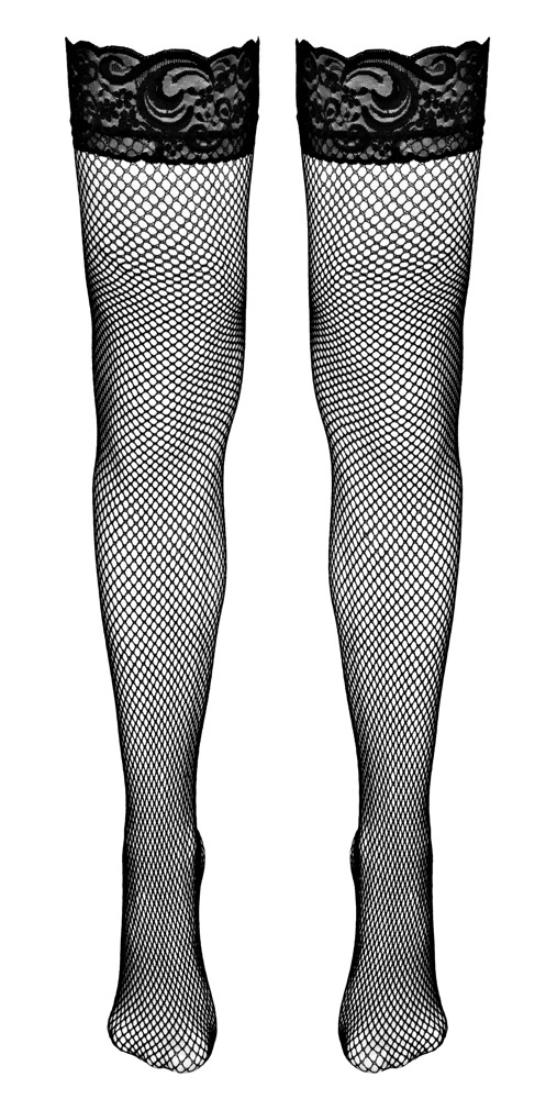 Cottelli Legwear savaime besilaikančios tinklinės kojinės su nėrinių juosta, juodos, S