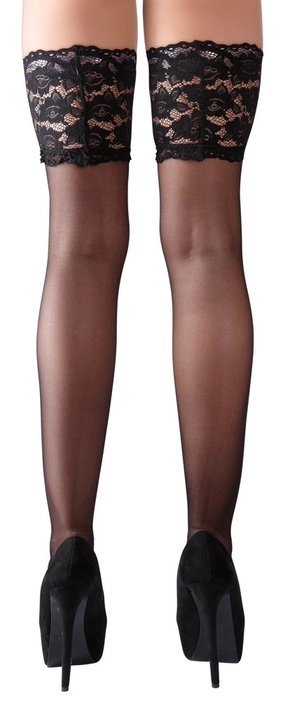 Cottelli Legwear savaime besilaikančios kojinės su plačiu nėrinių viršumi, juodos, M/L