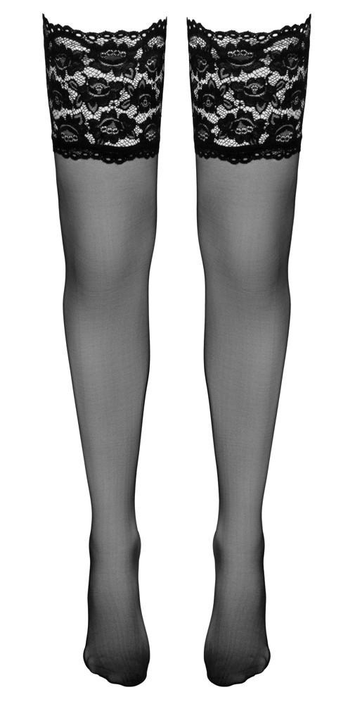 Cottelli Legwear savaime besilaikančios kojinės su plačiu nėrinių viršumi, juodos, M/L