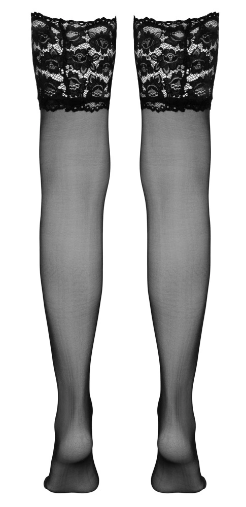 Cottelli Legwear savaime besilaikančios kojinės su plačiu nėrinių viršumi, juodos, M/L