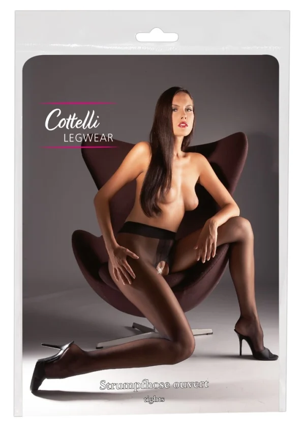 Cottelli Legwear blizgios pėdkelnės su atviru tarpkojiu, 20 den, juodos, dydis 4