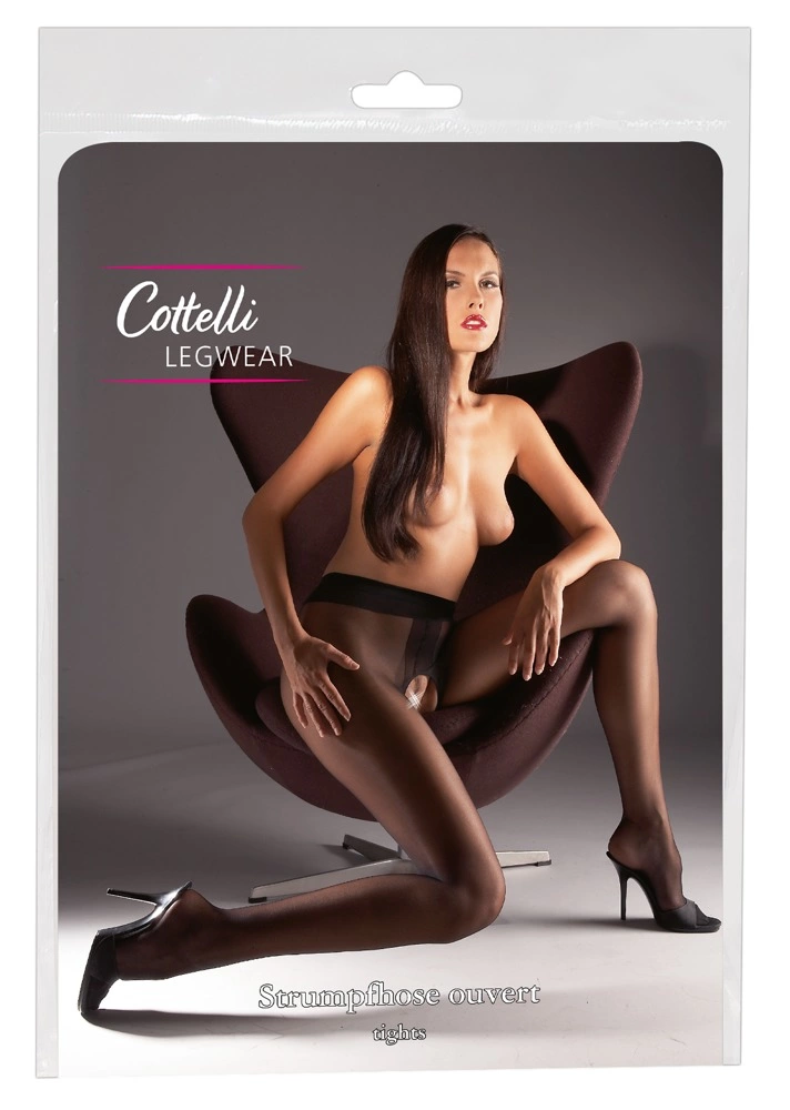Cottelli Legwear blizgios pėdkelnės su atviru tarpkojiu, 20 den, juodos, dydis 4