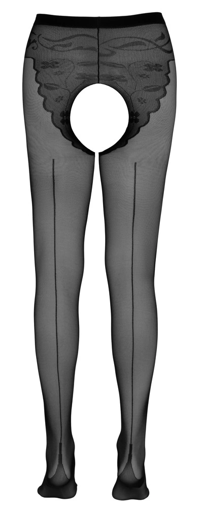 Cottelli Legwear pėdkelnės su atviru tarpkojiu ir dekoratyvine siūle, 20 den, juodos, M/L