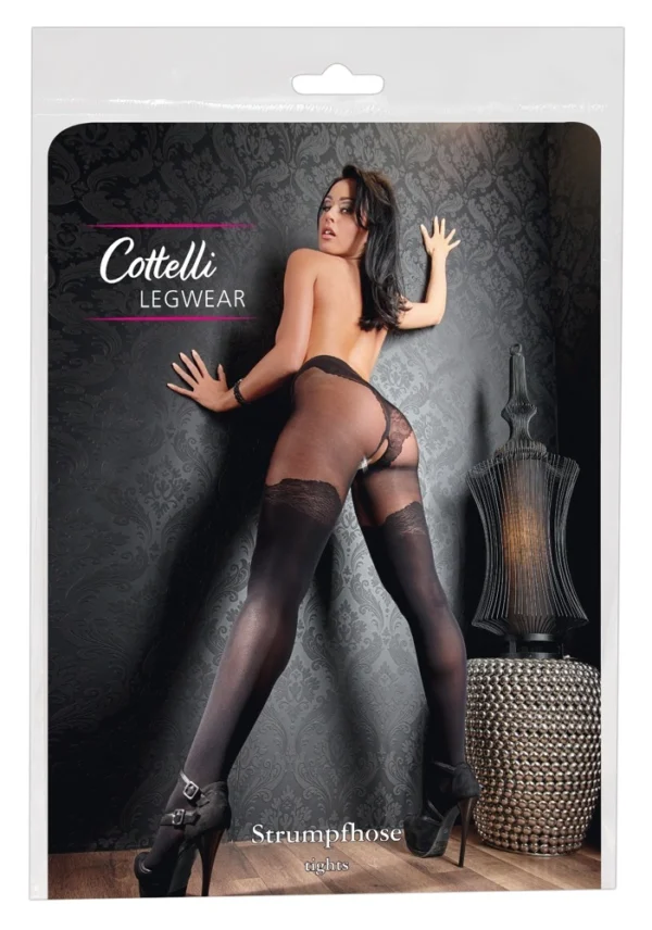 Cottelli LEGWEAR juodos pėdkelnės su elegantišku raštu virš kelių, 40/20 den