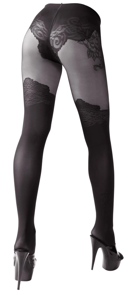 Cottelli LEGWEAR juodos pėdkelnės su elegantišku raštu virš kelių, 40/20 den