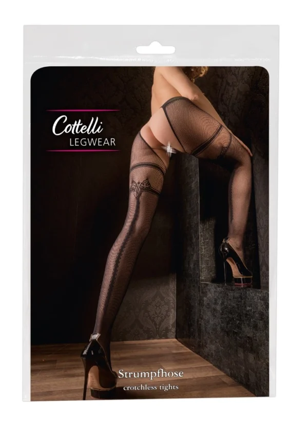 Cottelli LEGWEAR tinklinės pėdkelnės su kojinių raiščiu, juodos, S/M