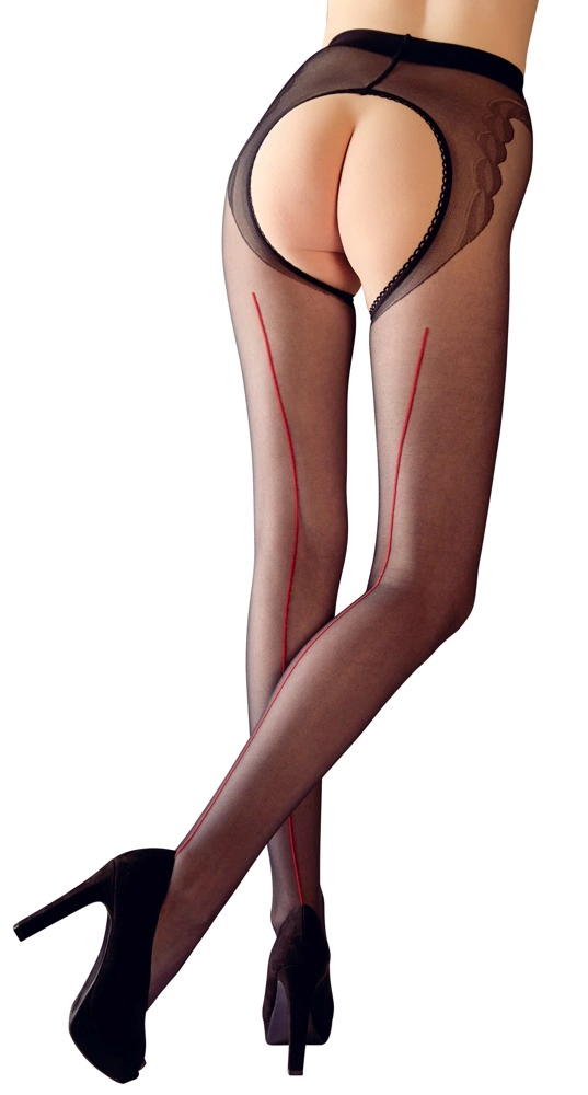 Cottelli CURVES pėdkelnės su atviru tarpkojiu ir raudona siūle, juodos, dydis 5