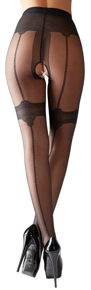 Cottelli Legwear pėdkelnės atviru tarpkojiu su dekoratyvinėmis siūlėmis, juodos, 4 dydis