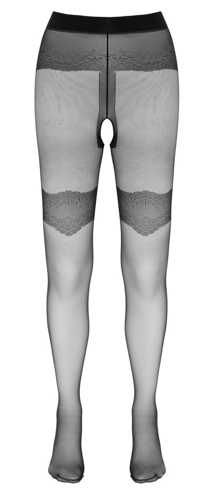 Cottelli Legwear pėdkelnės su atviru tarpkojiu ir dekoratyvinėmis siūlėmis, juodos